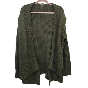 POL Knit Open Front Cardigan Forest Green Long Drape Oversized XL Boho Cottage